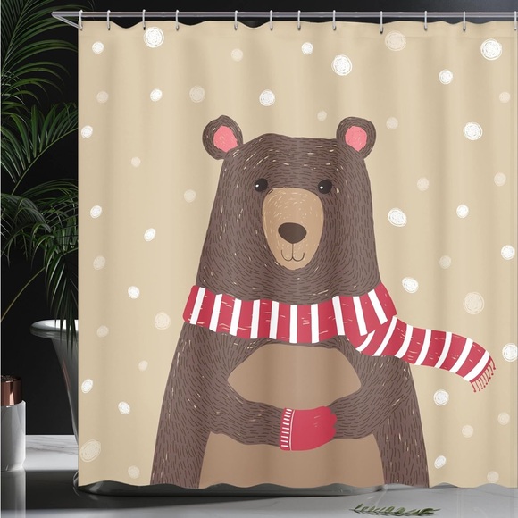 Winter Bear Shower Curtain, Cloth Fabric with Hooks, 69" W x 75" L, - Picture 1 of 5